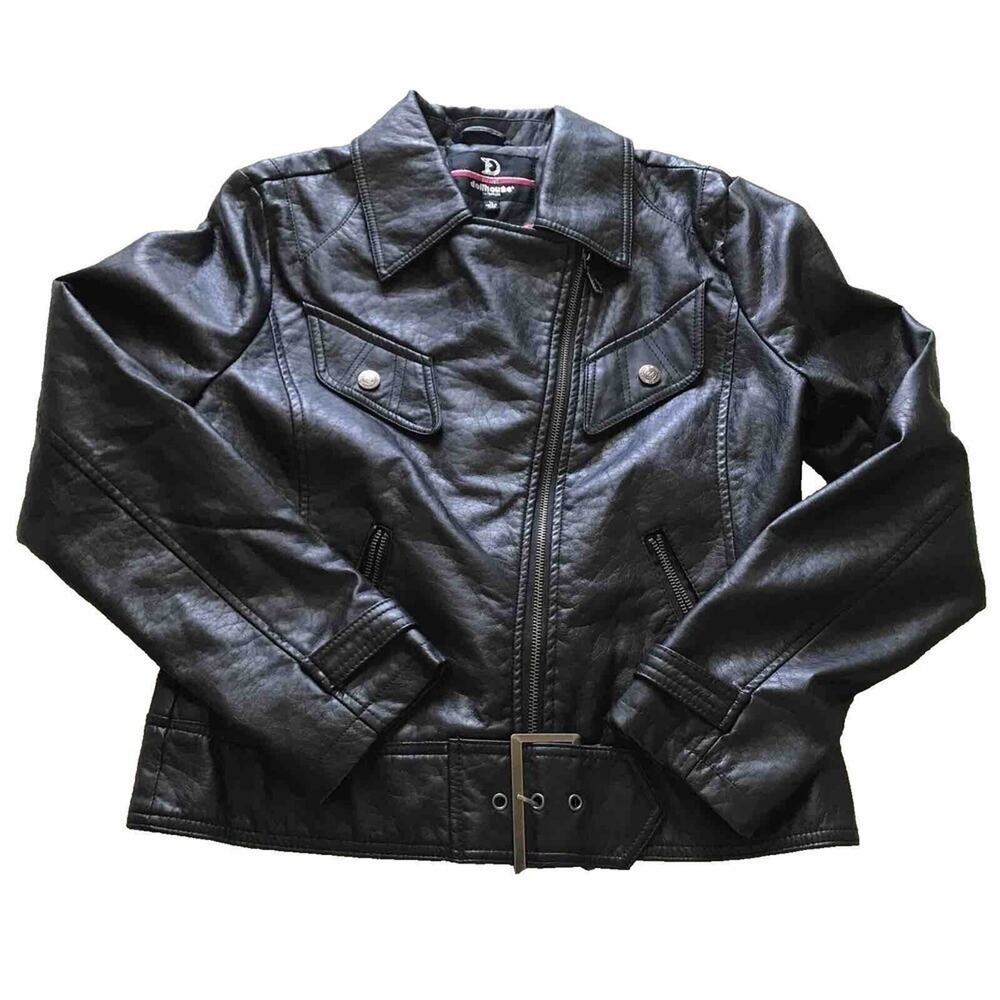 Doll House Faux Leather Jacket SzL Teens Asymetric Zip Buckle NWOT